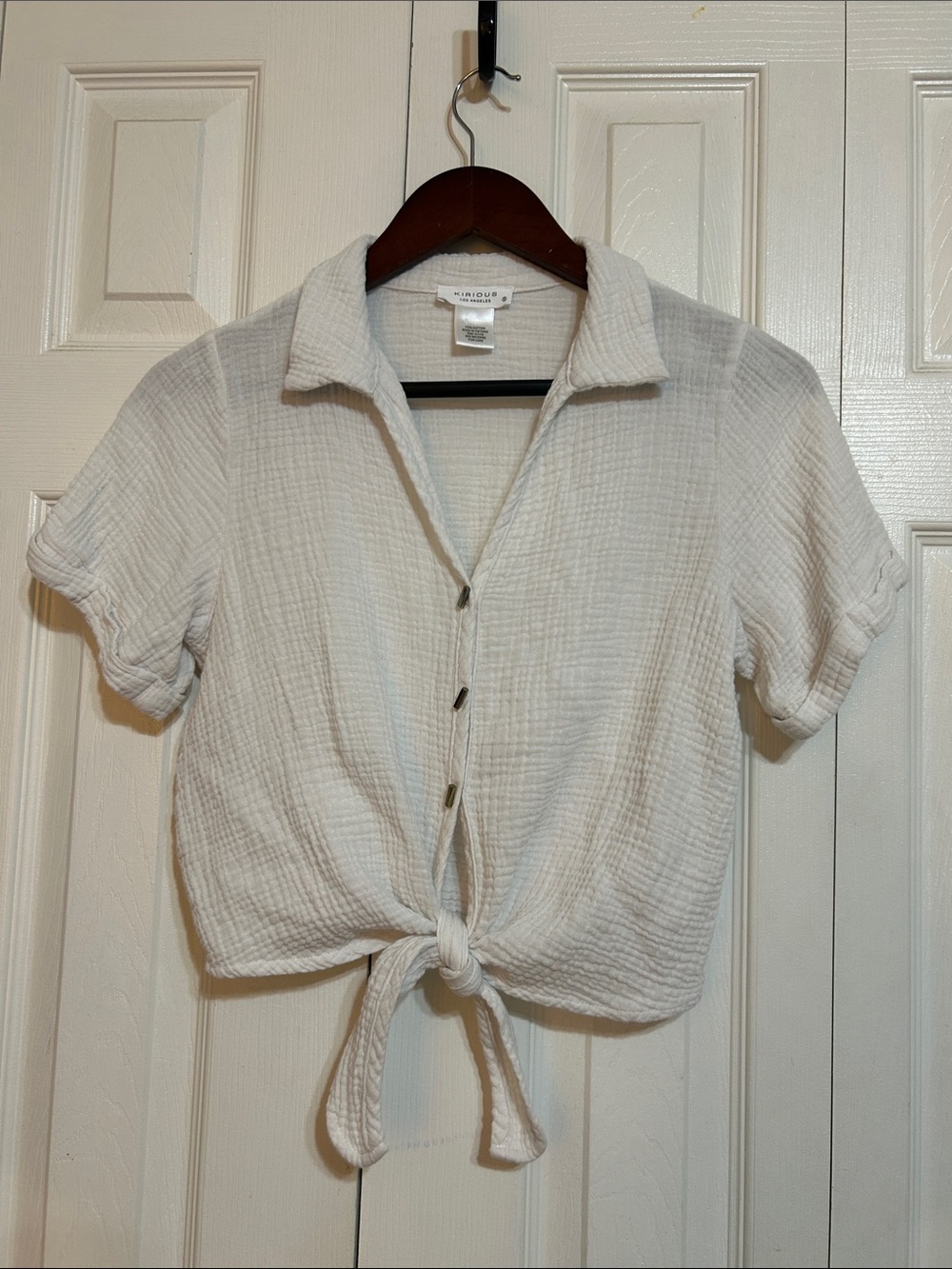 Kirious Ivory Gauze Short-Sleeve Button Tie-Front Shirt